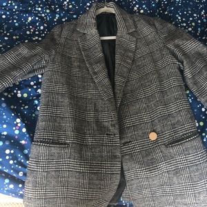 ZARA double breasted grey checkered blazer